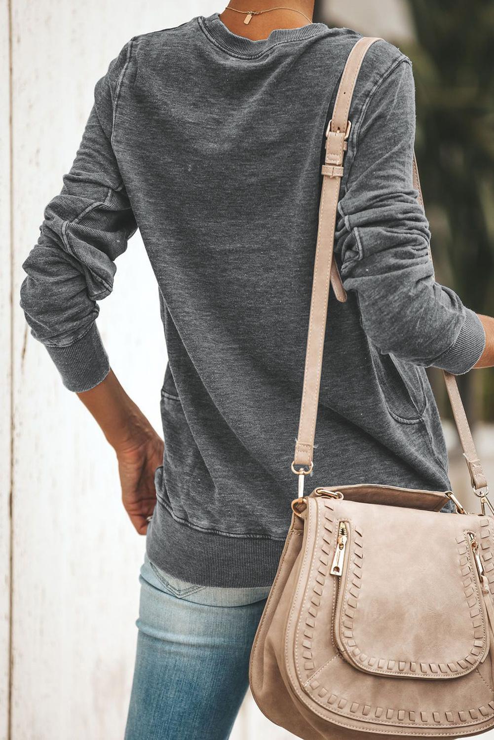 Gray Crewneck Long Sleeve Casual Solid Sweatshirt