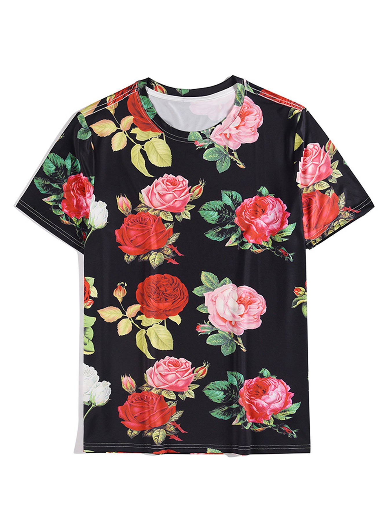 Men's Retro Rose Print Short Sleeve Tee