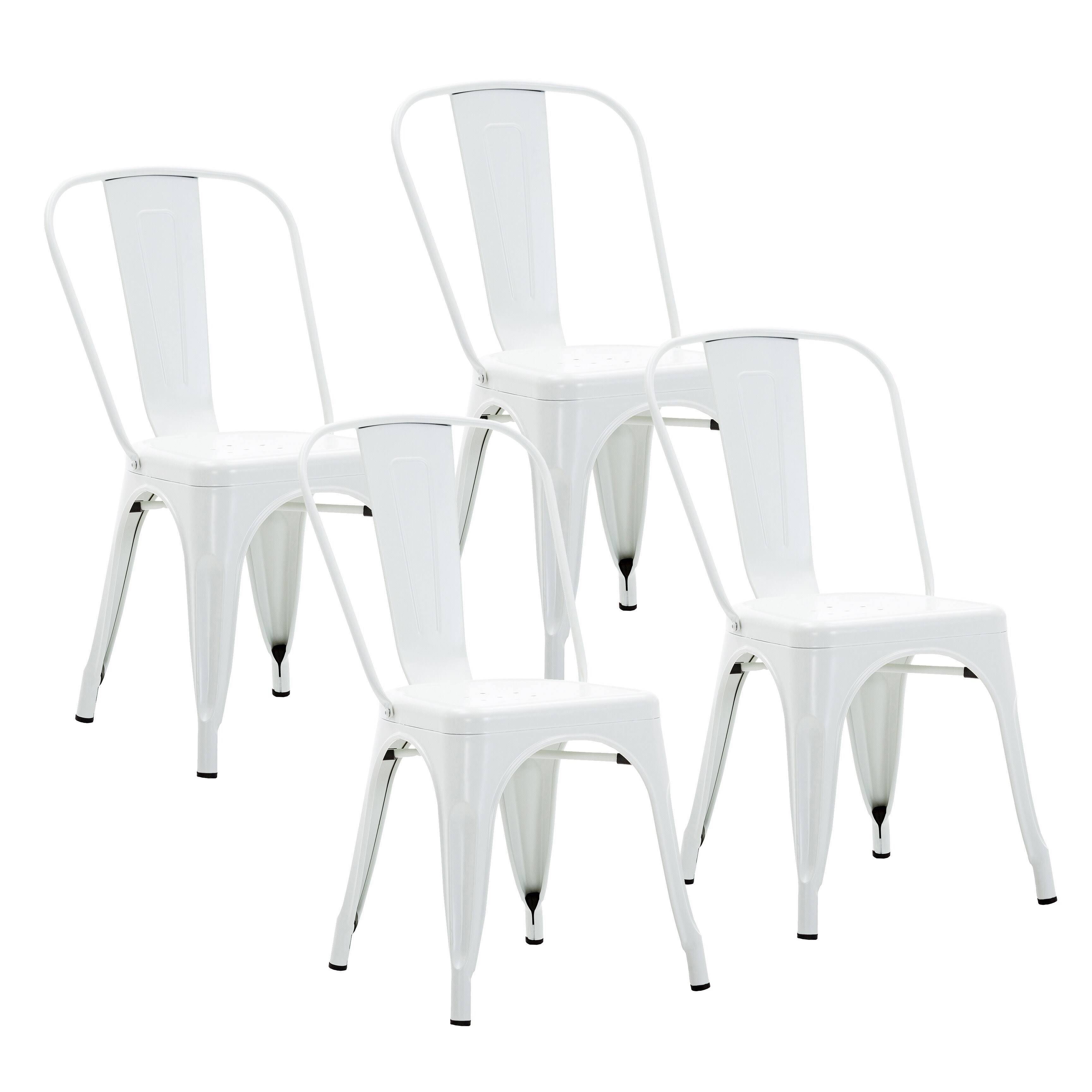 Porthos Home Sagi Metal Dining Chairs Set of 4, Easily Stackable - White