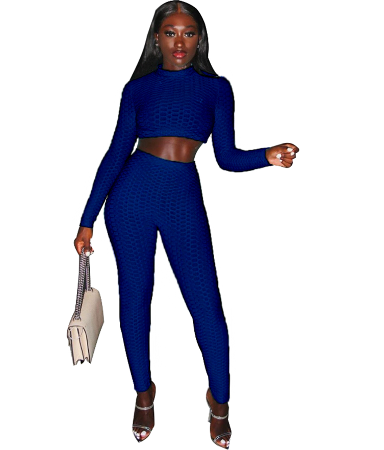 Autumn Solid Plain Fit Crop Top and Pants Set