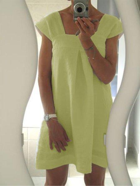 White Short Sleeve Shift Solid Dresses