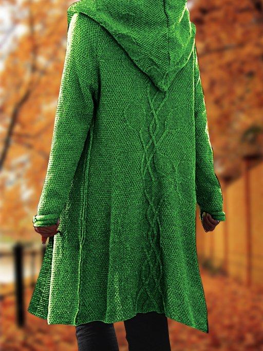 Floral Hooded Knitted Cardigan Plus Size Outerwear