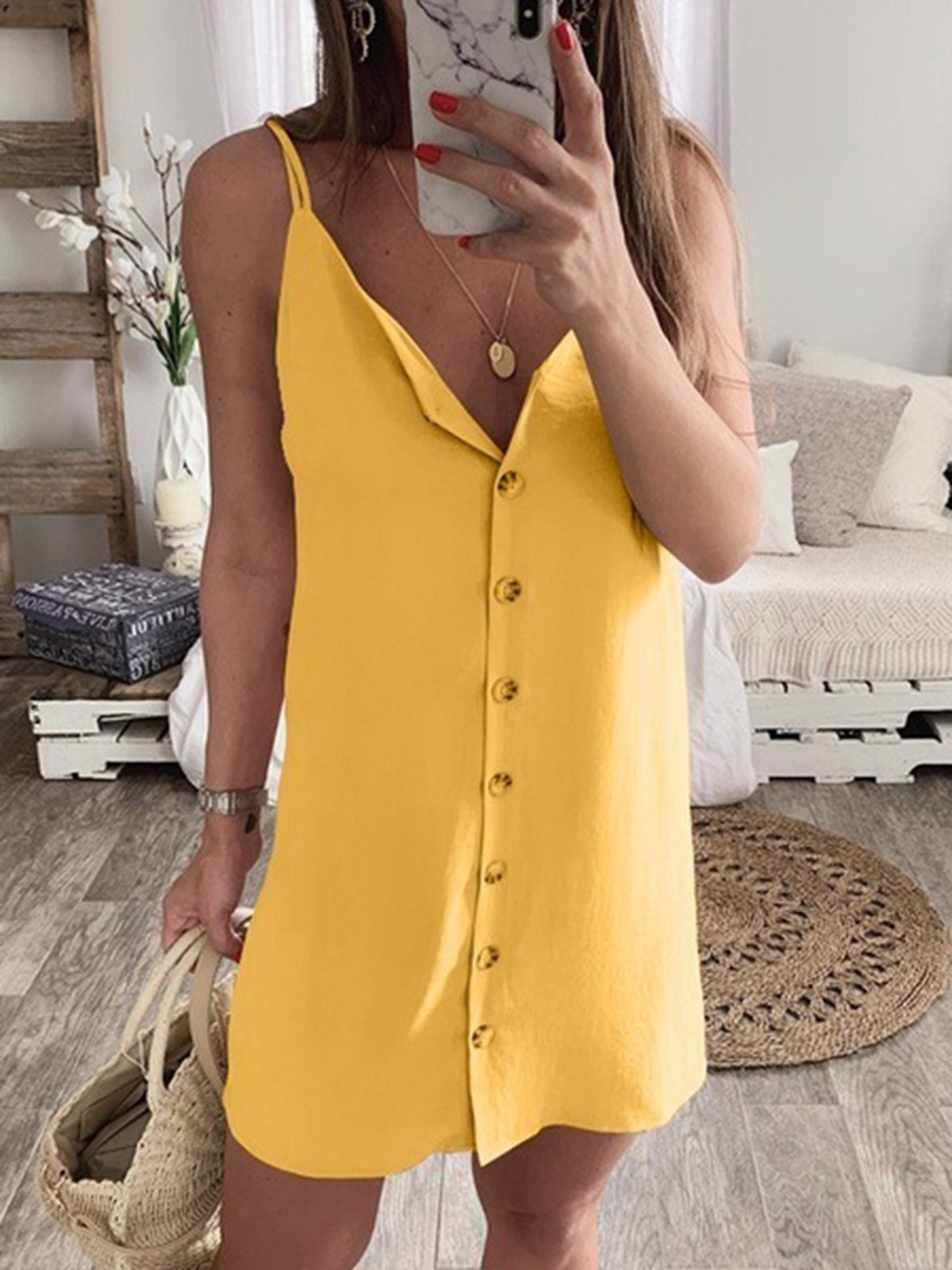 Summer Dresses V Neck Women Shift Beach Dresses