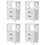 Wood Nightstand w/ 2 Drawers & Storage Shelf for Bedroom, Living Room / Set of 4