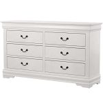 Knocbel Traditional 57in Dresser with 6 Storage Drawers, Metal Handles, Fully Assembled (White)
