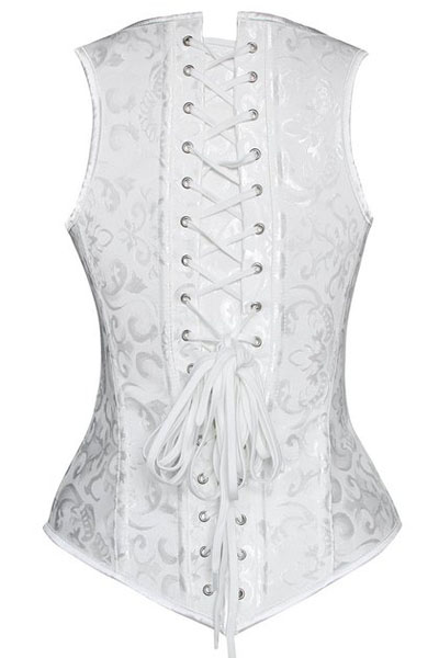 10 Steel Bones White Jacquard Under Bust Corset