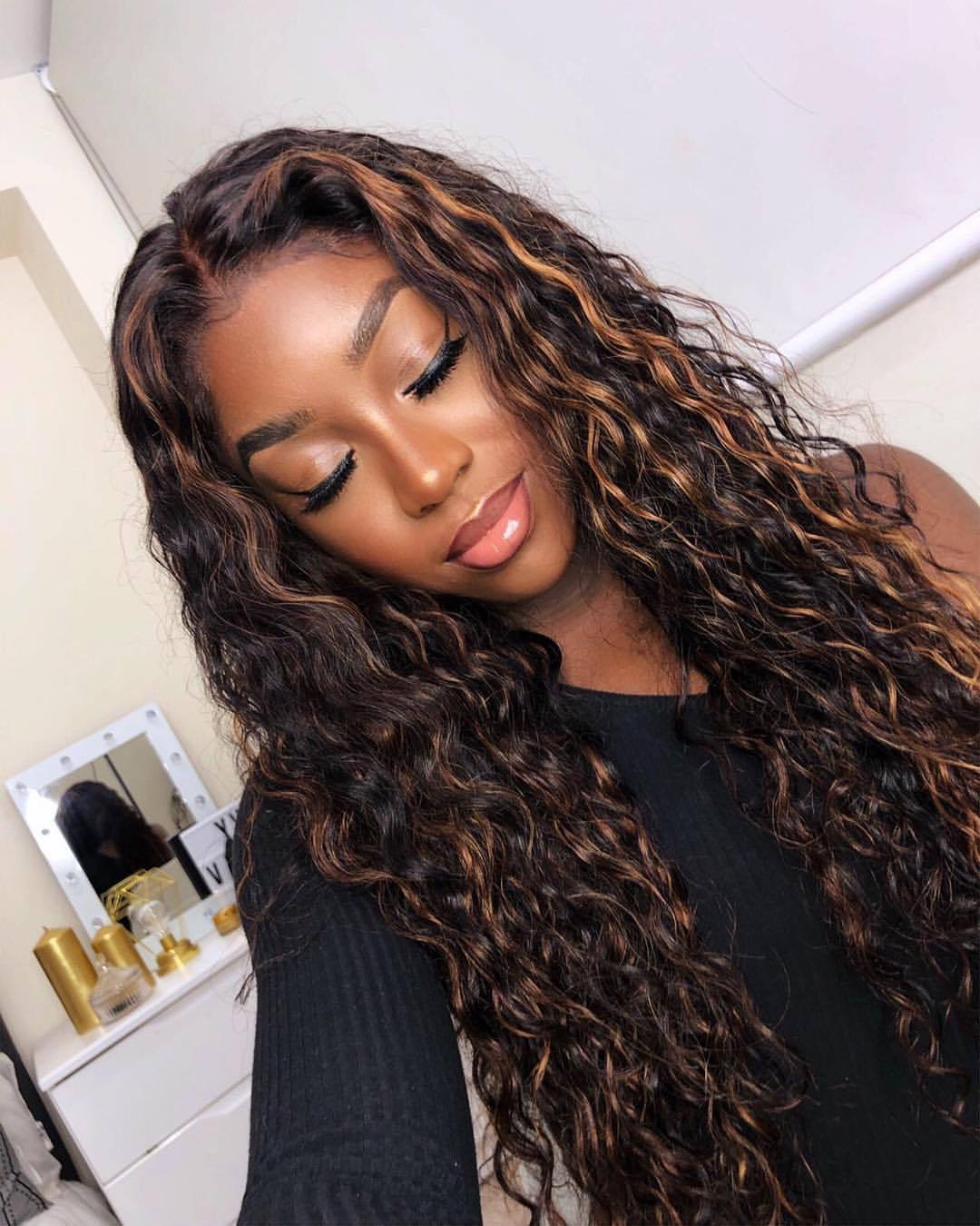 Gold Black Mixed Long Wavy Lace Front Wigs