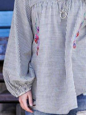 Long Sleeve Printed Vintage Crew Neck Shirts & Tops