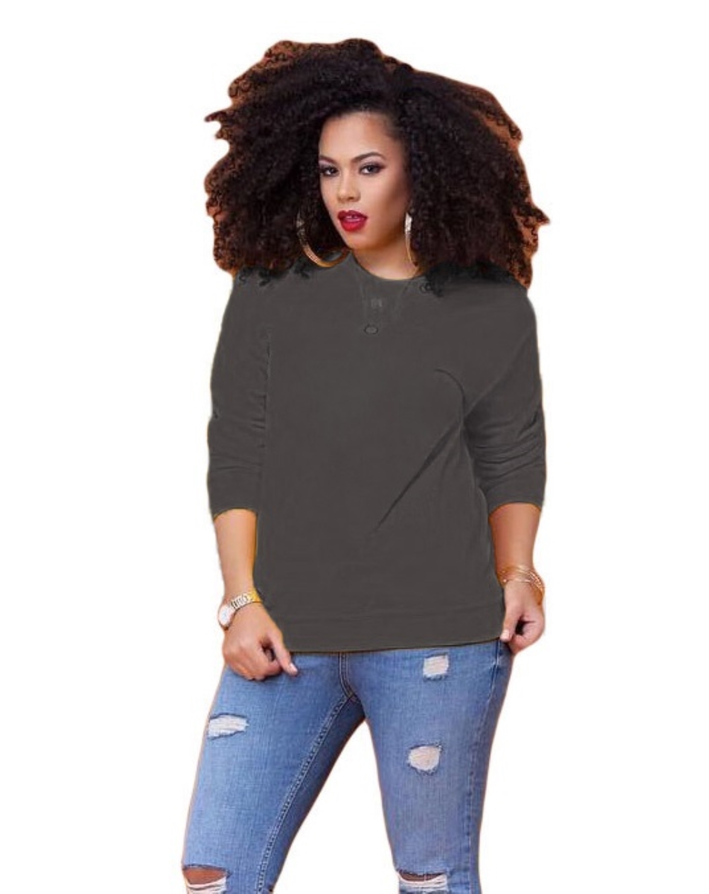 Autumn Round Neck Plain Shirt