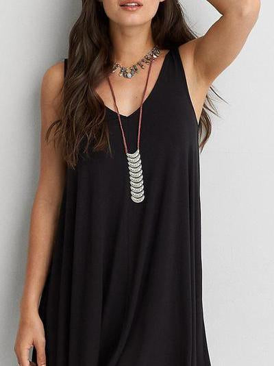 Spaghetti Strap Plus Size Backless Cutout  Hollow Out Plain Casual Dresses