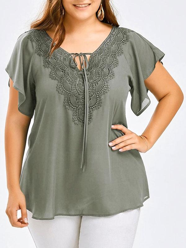 Plus Size Flare Sleeve Lace Blouse