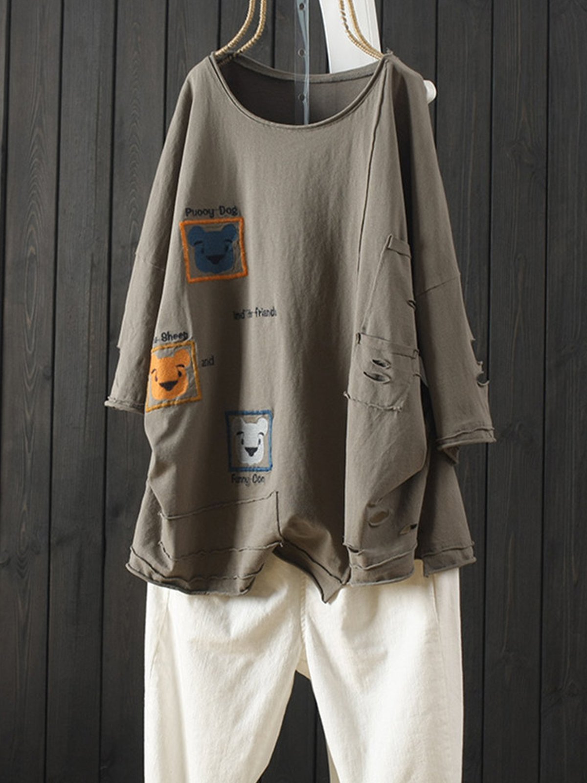 Casual 3/4 Sleeve Round Neck Plus Size Tops