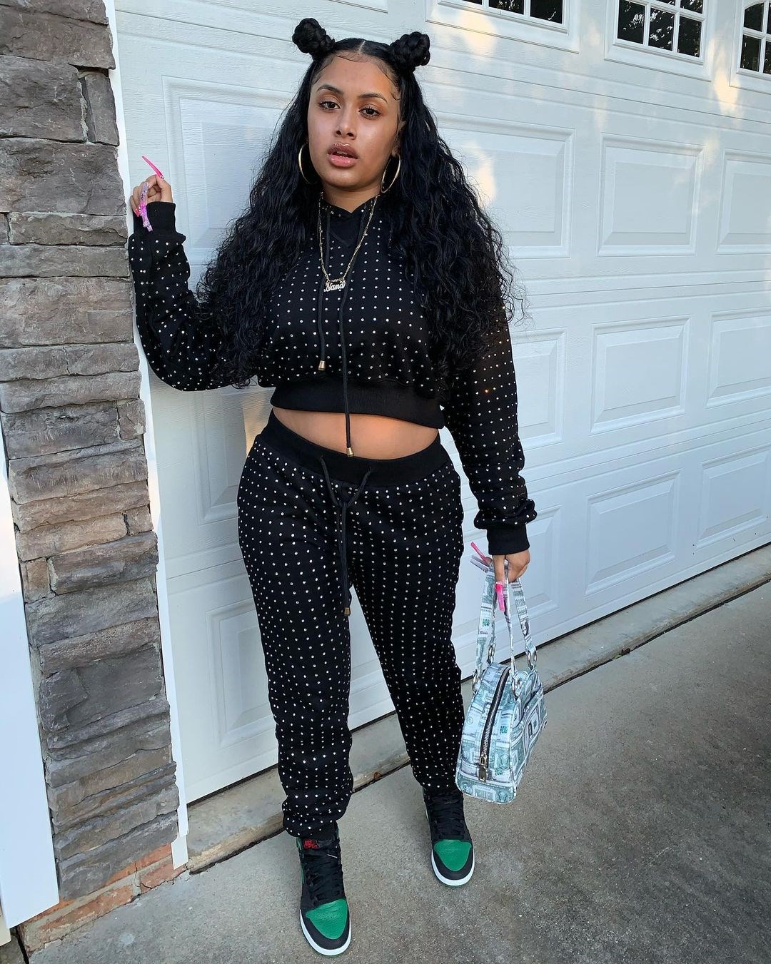 Autumn Sequins Black Crop Top and Pants Hoody Sweatsuit