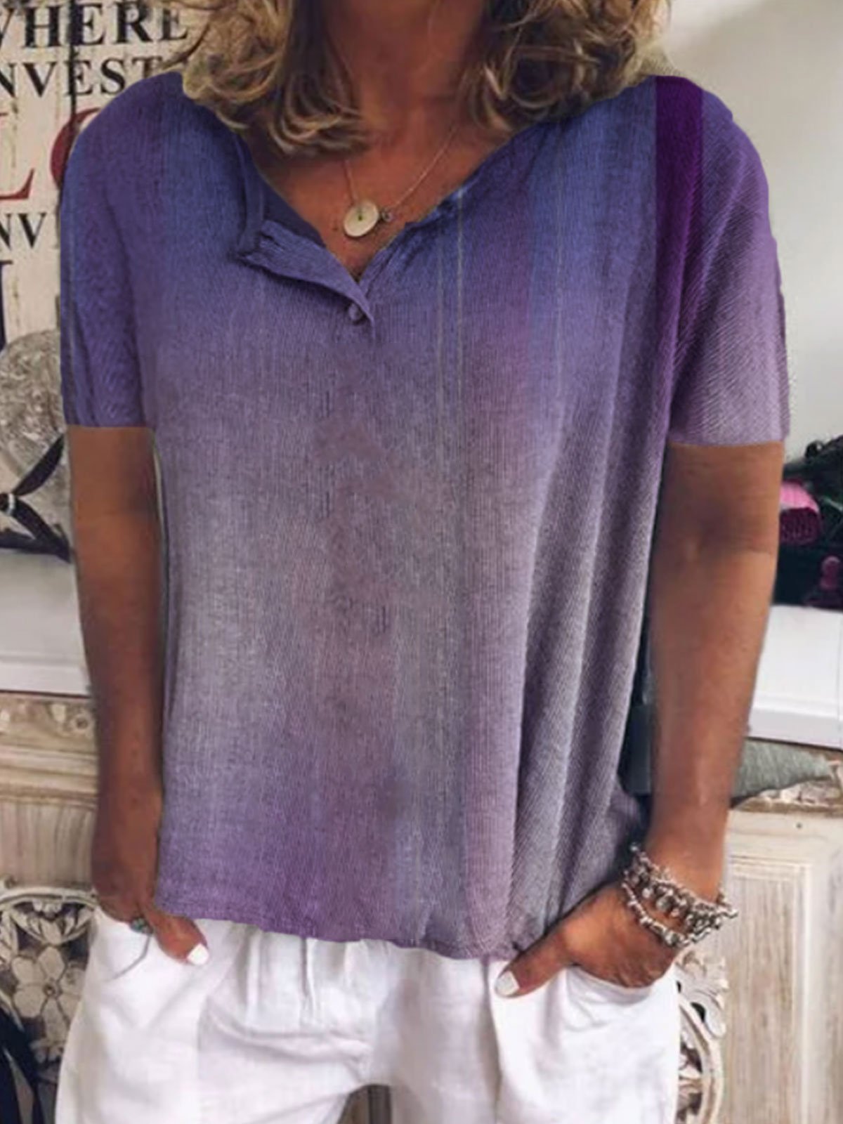 Cotton-Blend Short Sleeve Shirts & Tops