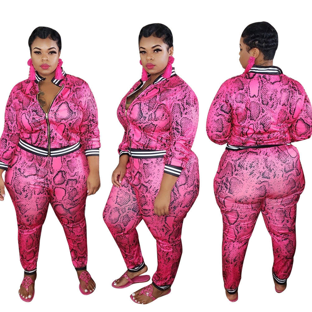 Plus Size Matching Leopard Tracksuit