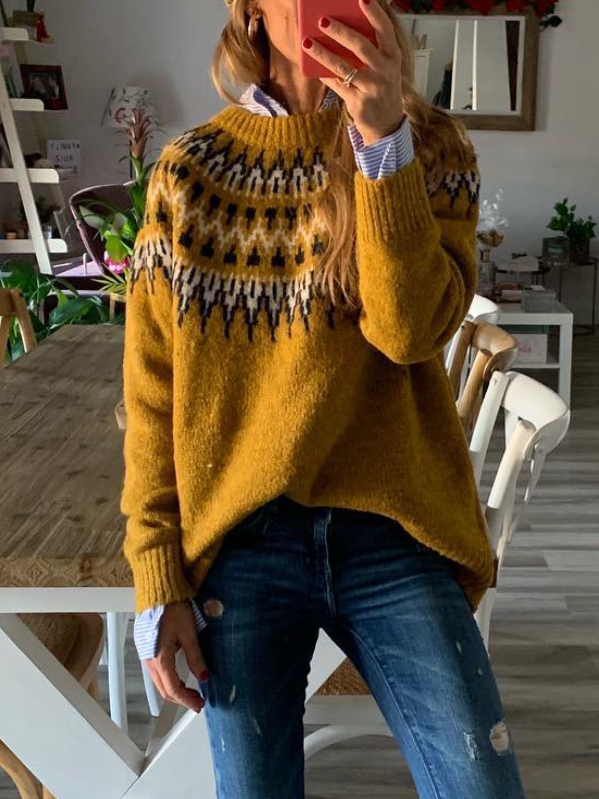 Tribal Printed Long Sleeve Casual Sweaters