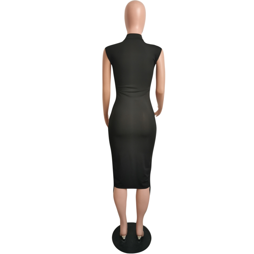 Print Black Sleeveless Midi Dress