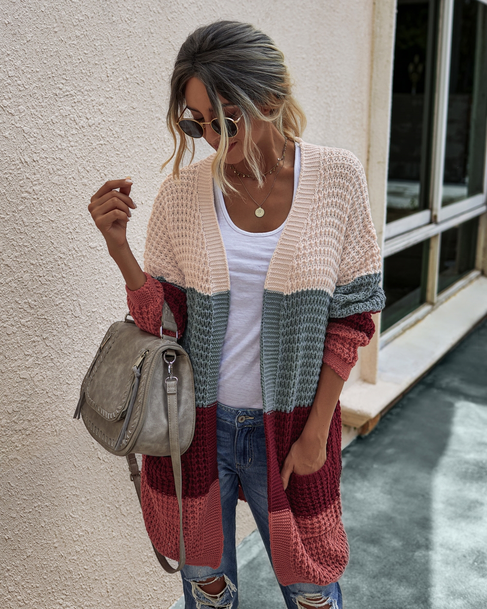 Autumn Plain Knitted Pocket Cardigans