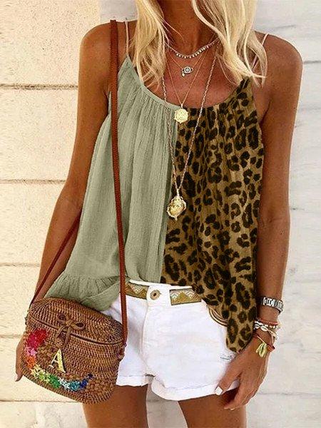 Pink Leopard Casual Cotton-Blend Shirts & Tops