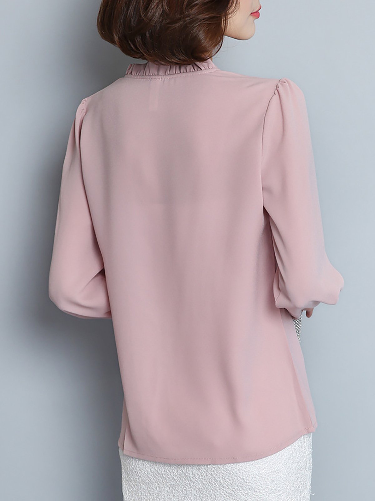 Pink Elegant Bow Plain Blouse