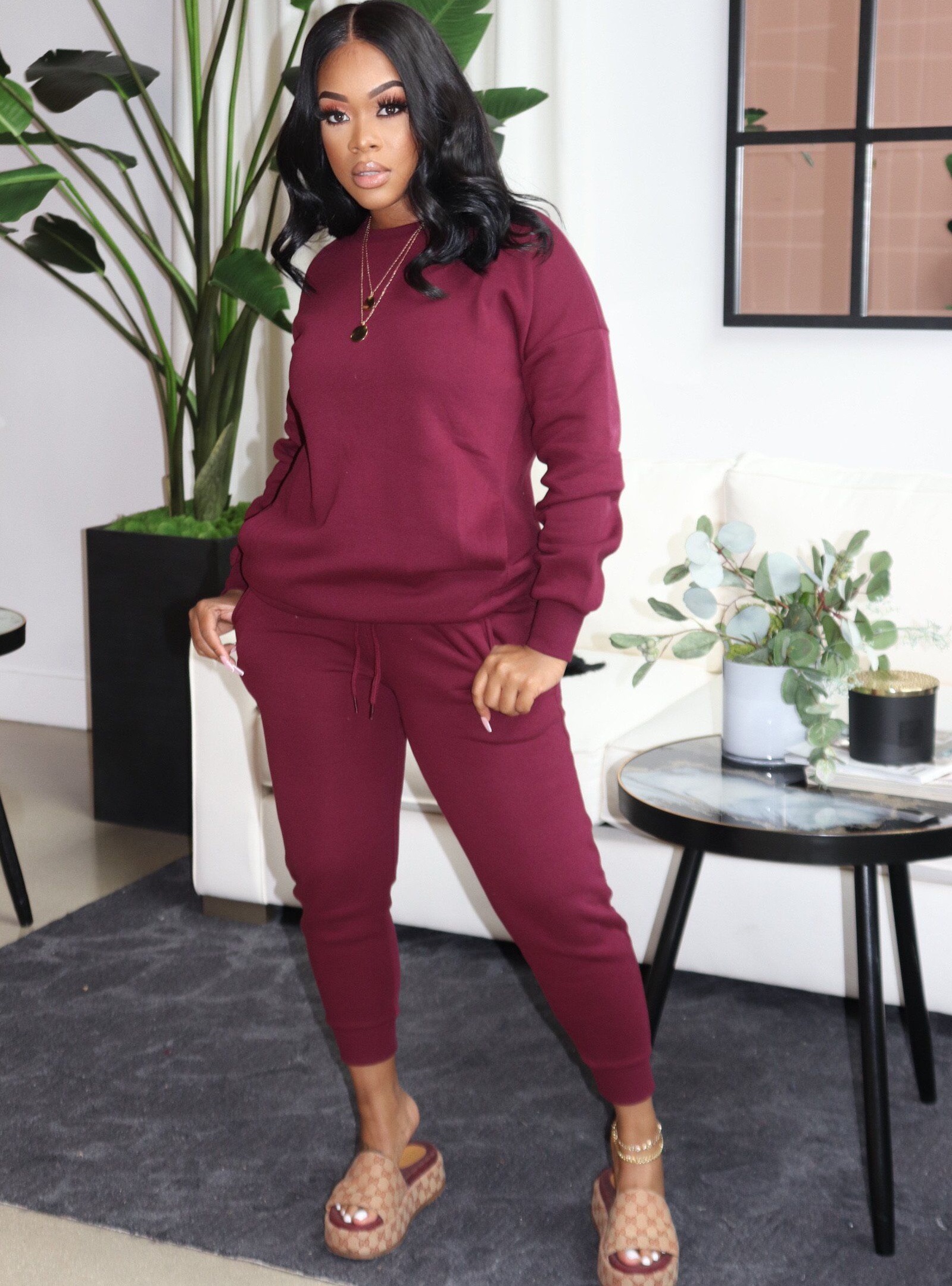 Autumn Casual Solid Plain Round Neck Sweatsuit