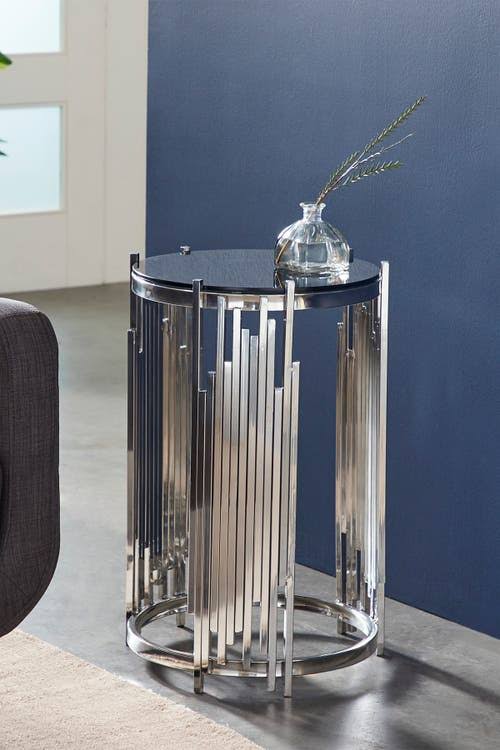 Zimlay Small Round Silver Metal and Glass Accent Table 59672