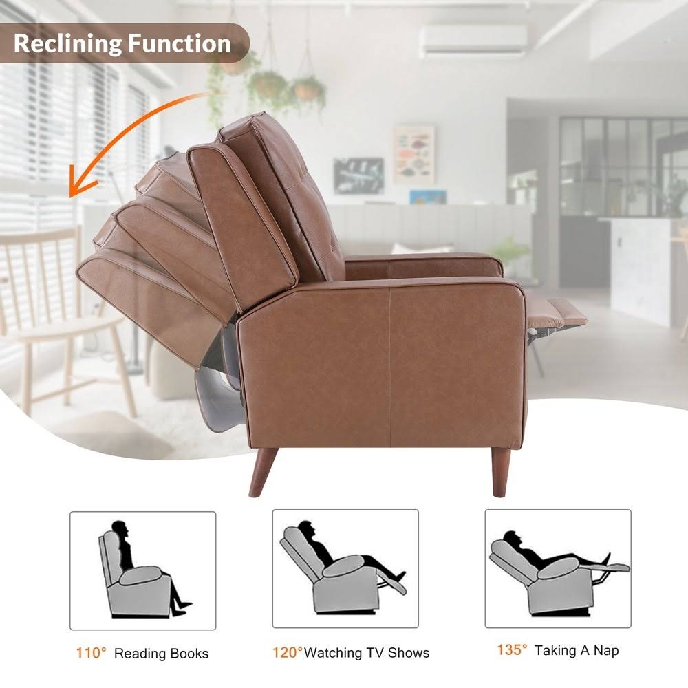 Push Back Recliner Manual Armchair with Medieval Style Accent Chair - Brown