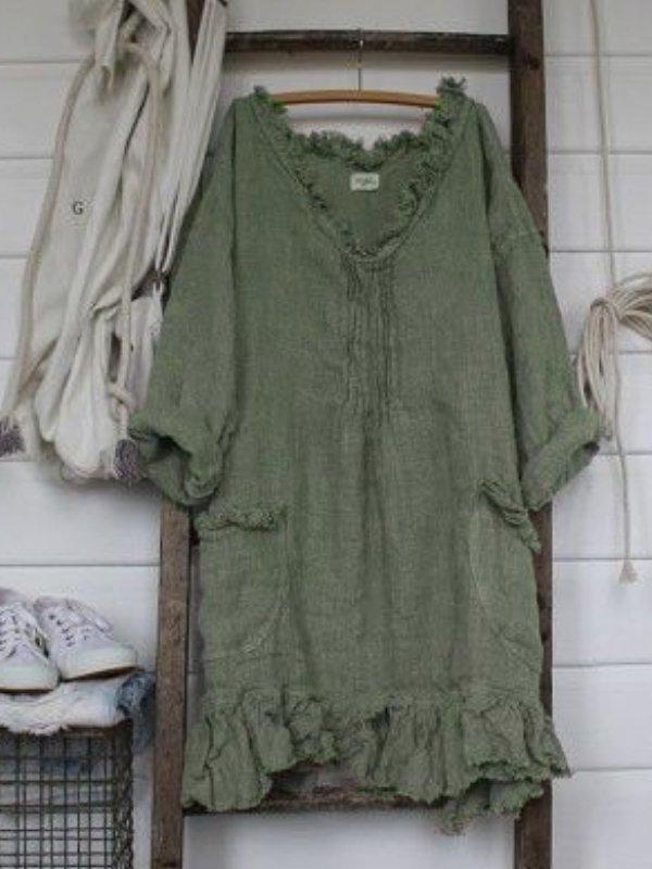 Long Sleeve Casual Solid Ruffled Shirts & Tops