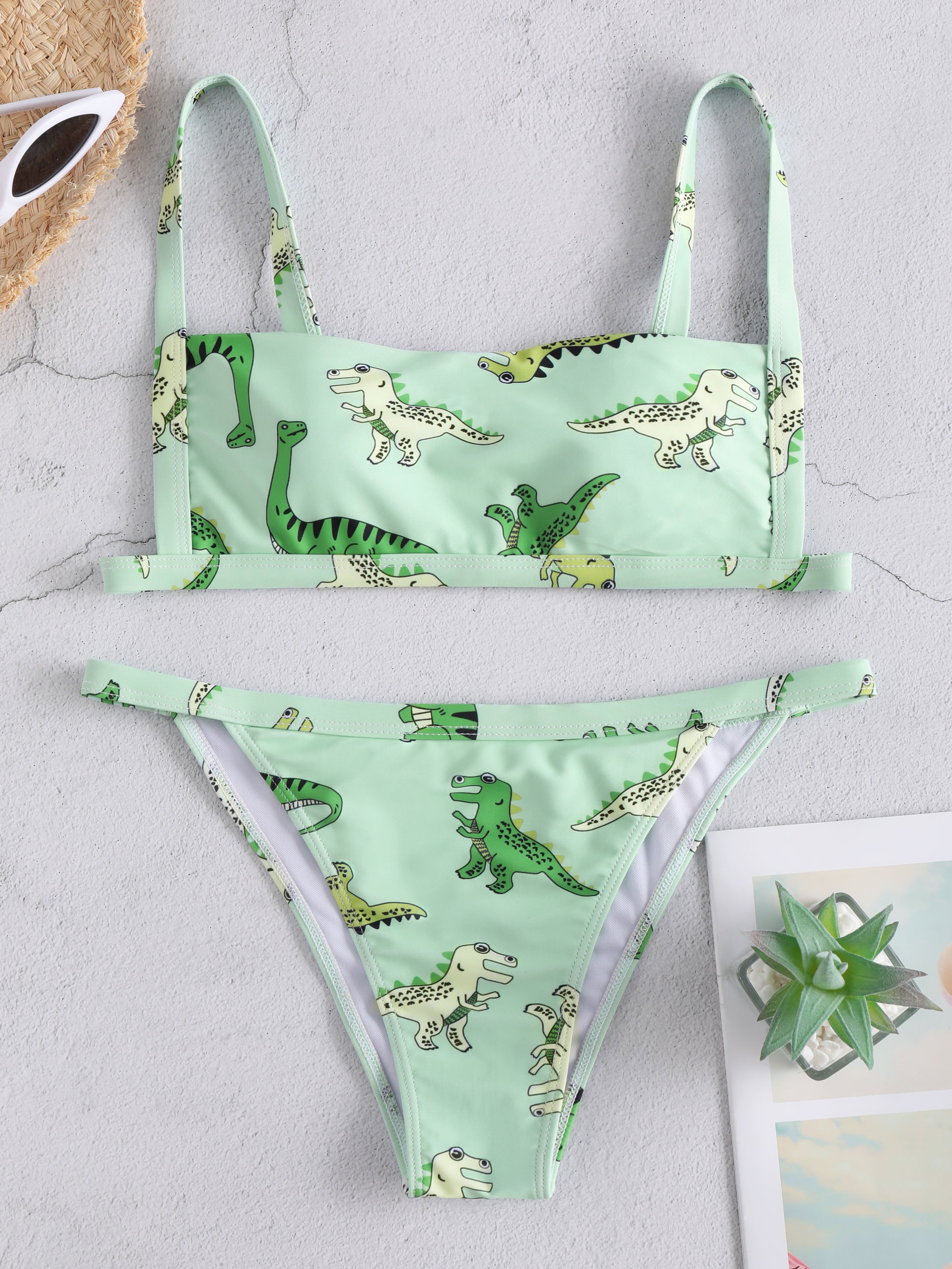 Cartoon Dinosaur Print Cami Bikini