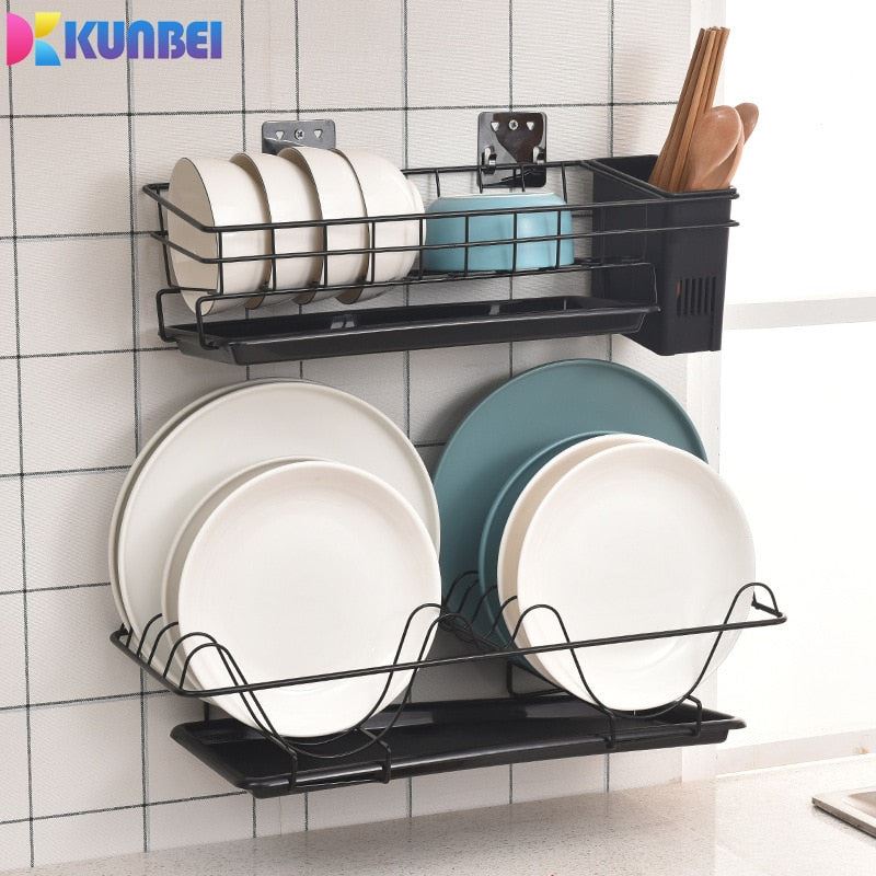Stainless steel Kitchen Racks and Holders Wall-mounted Punch-free Dish Drainer Plate Drying Rack