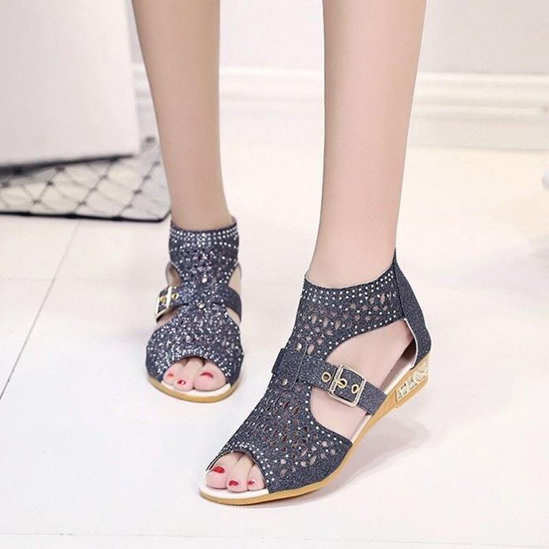 Rhinestone Zipper Women's Sandals