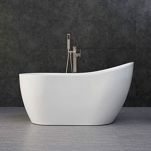 Contemporary Soaking Tub with Brushed Nickel Overflow and Drain