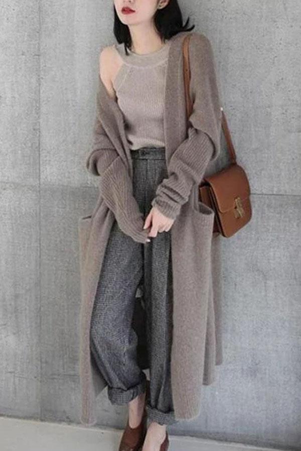 Pure Color Long And Loose Sweaters Coats