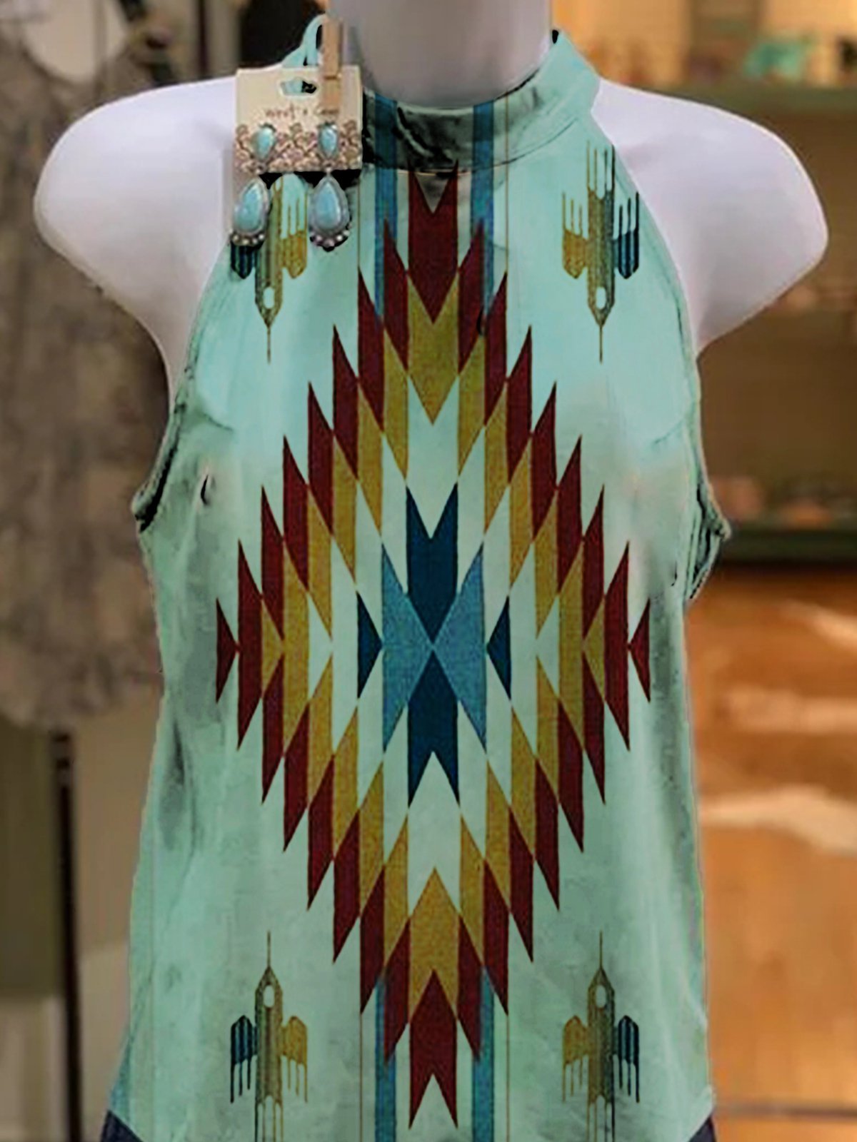 Boho Sleeveless Geometric Sweet Shirts & Tops