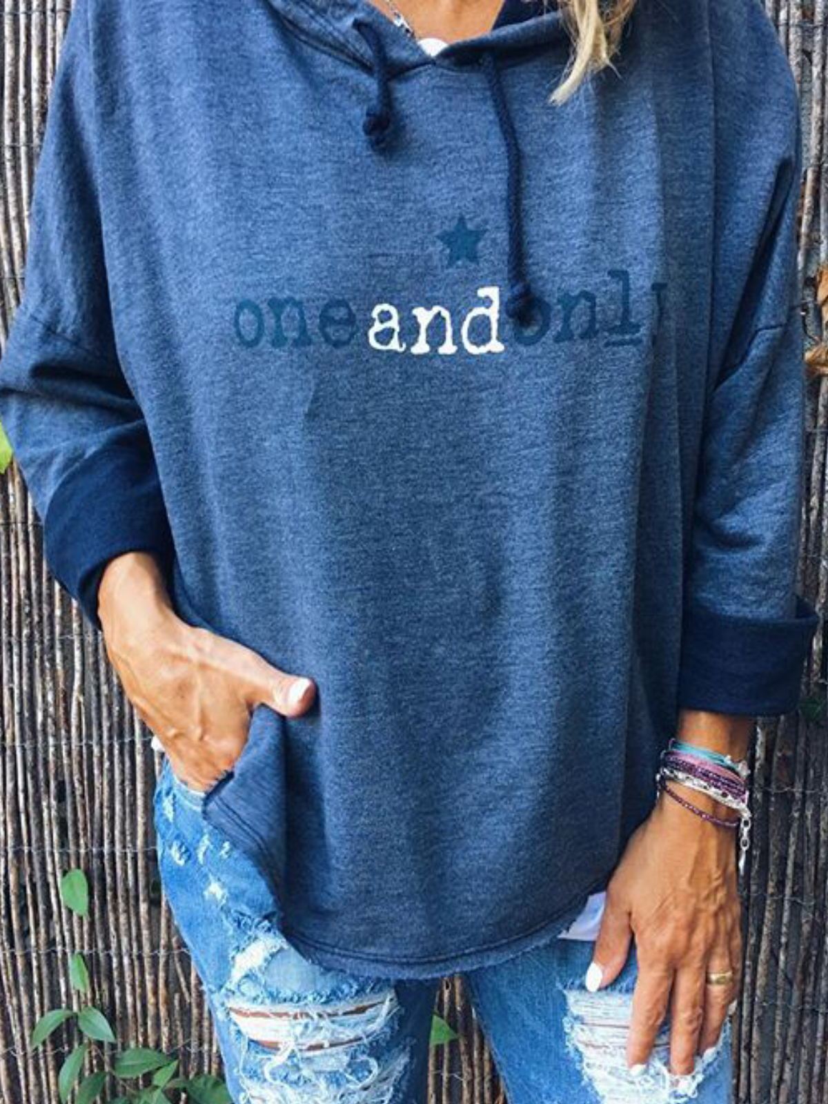 Plus Size Casual Long Sleeve Printed Hoodie Tops