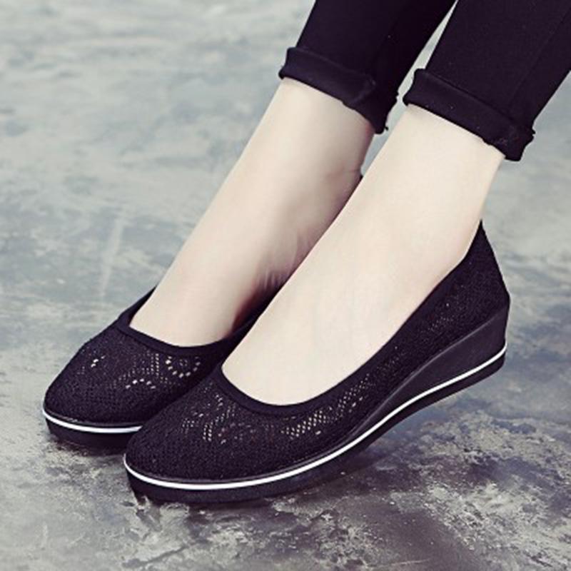 Women Flats Low Wedge Casual Comfort Slip On Shoes