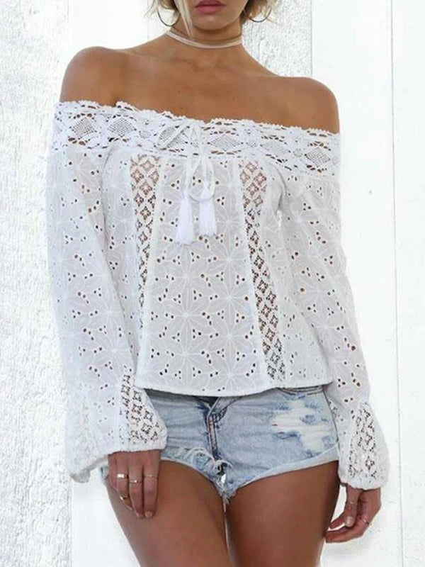 Off Shoulder  Backless Drawstring  Hollow Out Plain Blouses