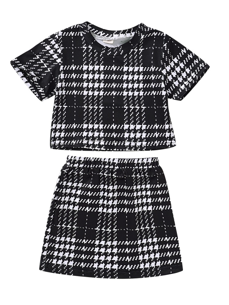 Kids Girl Plaid Print Shirt and Skirt Set