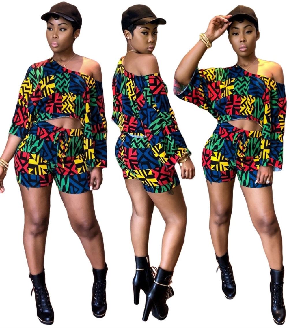 Sexy Colorful Crop Top and High Waist Shorts