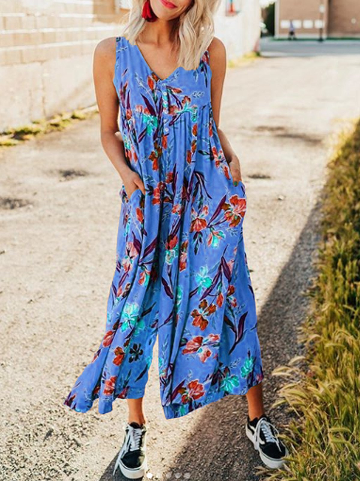 Yellow Patchwork Holiday V Neck One-Pieces