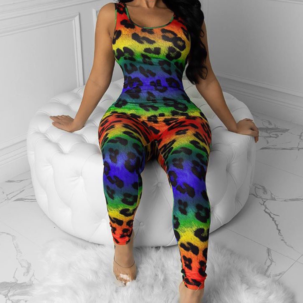 Sexy Leopard Colorful Sleeveless Bodycon Jumpsuit