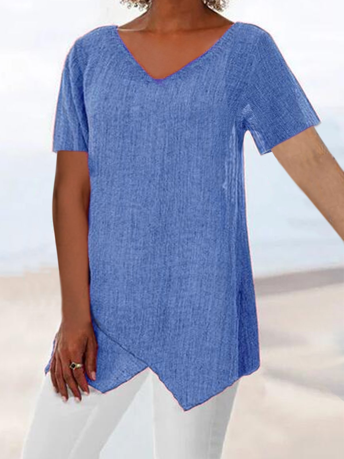 Short Sleeve Casual Cotton-Blend Shirts & Tops