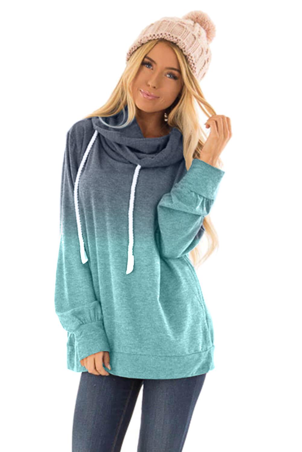 Blue Ombre Pullover Long Sleeve Hoodie