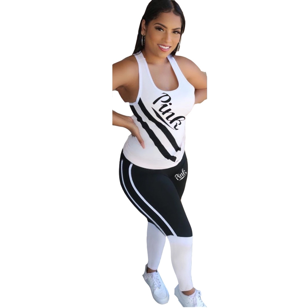 Summer Two Piece Sports Contrast Legging Set
