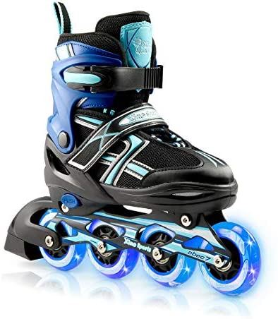 Xino Sports Kids Inline Skates for Girls & Boys �C Adjustable Roller Blades with LED, Fuchsia/ Youth Big Kid Large �C 5-8