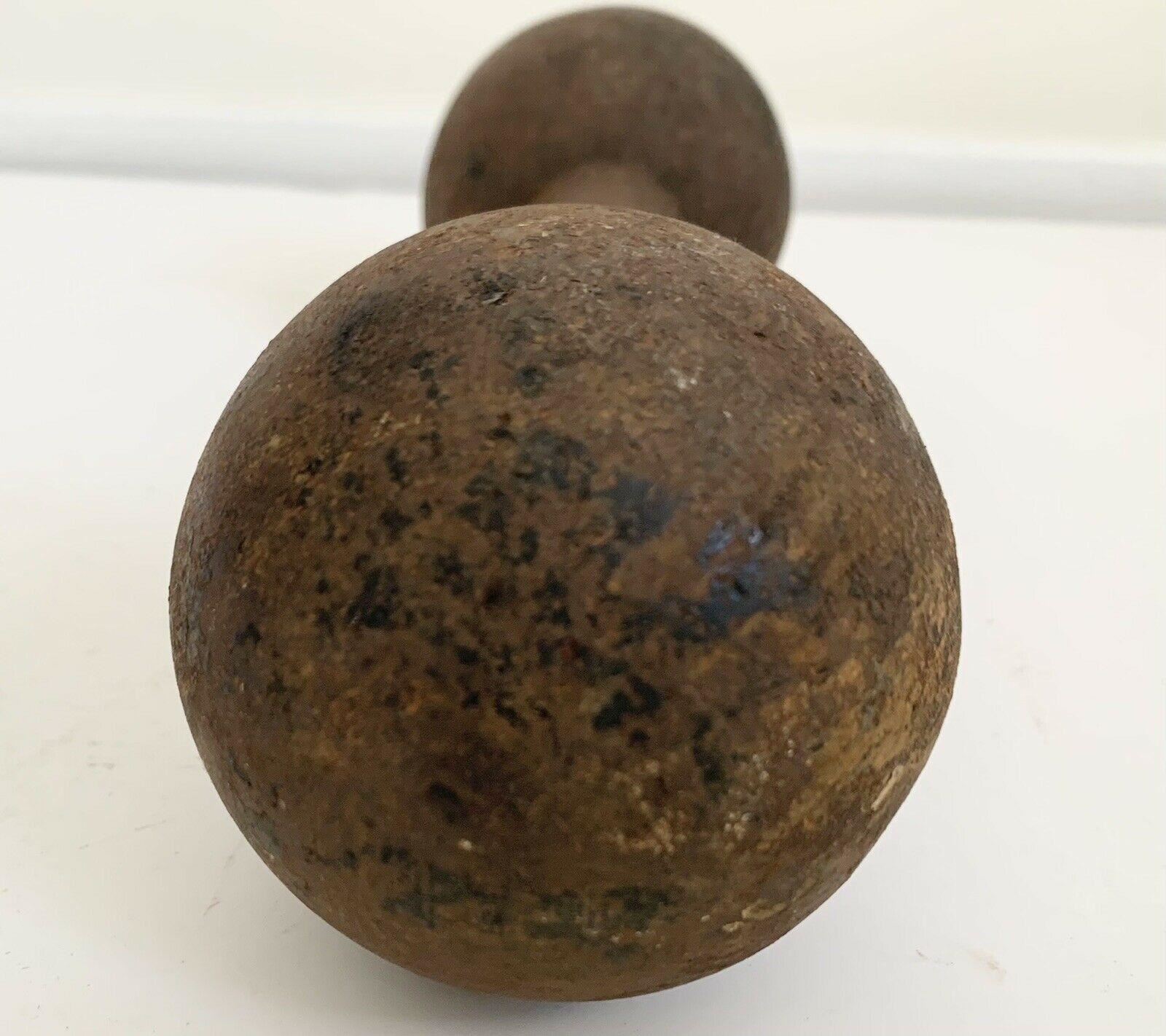 1930��s RARE VINTAGE ANTIQUE 10LB. CAST IRON ROUND HEAD DUMBBELL HAND WEIGHT!