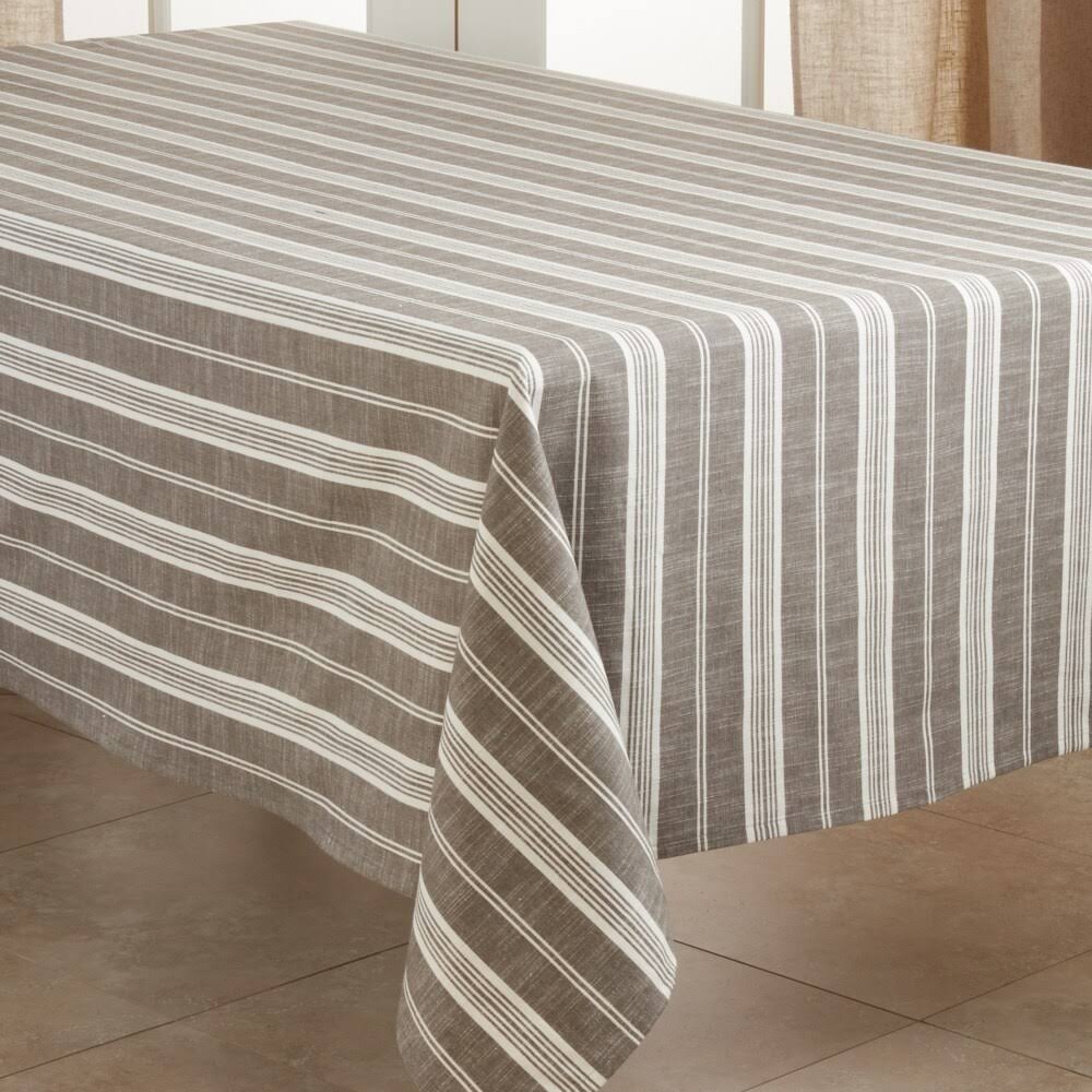 Saro 5618.GY65104B 65 x 104 in. Oblong Cotton Tablecloth with Grey Striped Design