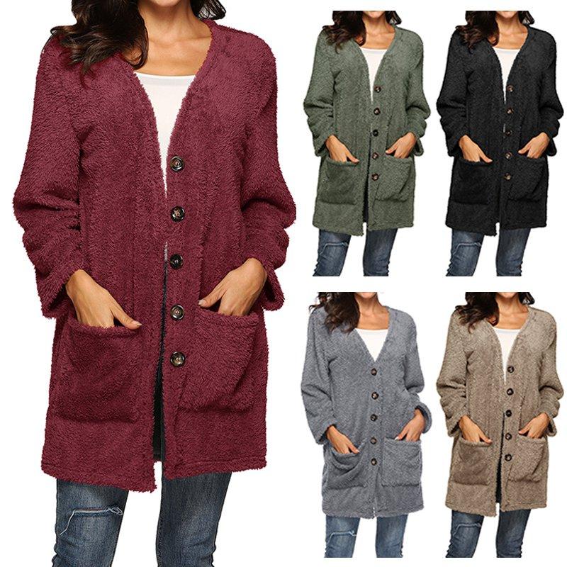 Women Long Sleeve Thick Double-sided Plush Cardigan Coat Jacket