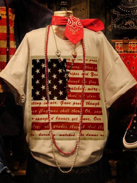 Creamy White Jersey Printed Vintage Shirts & Tops