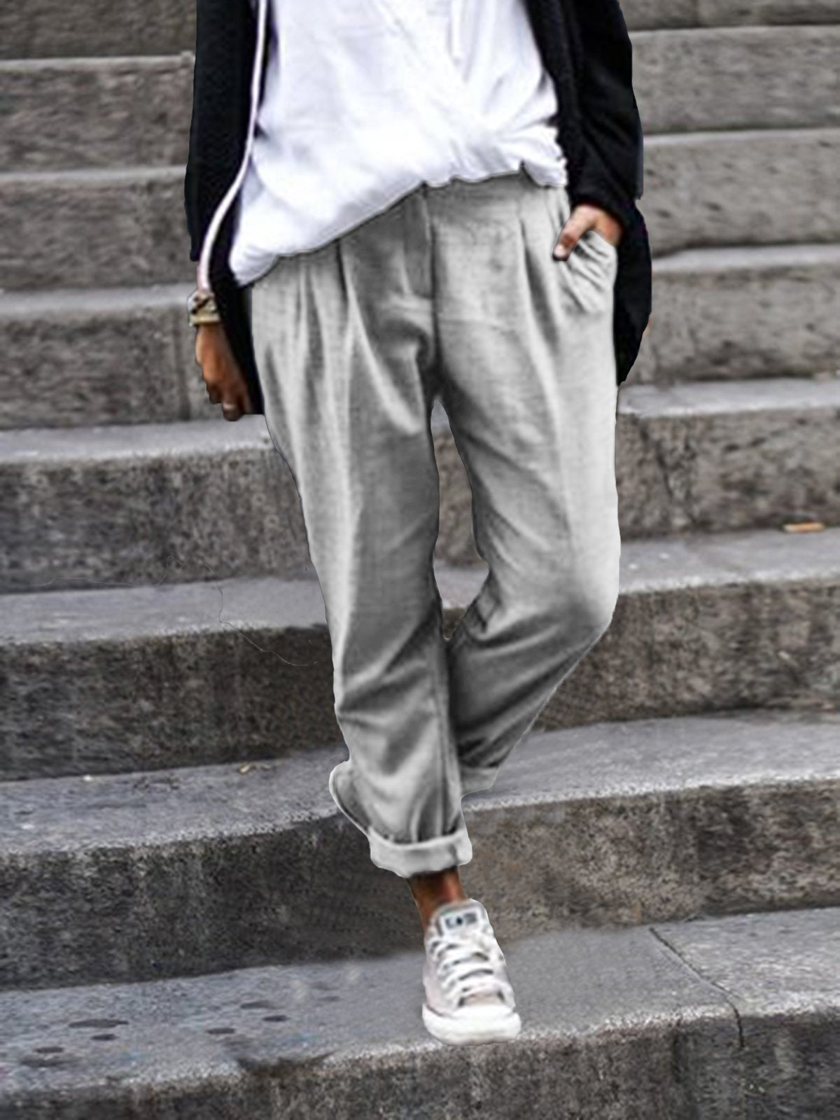 Solid Cotton-Blend Pants